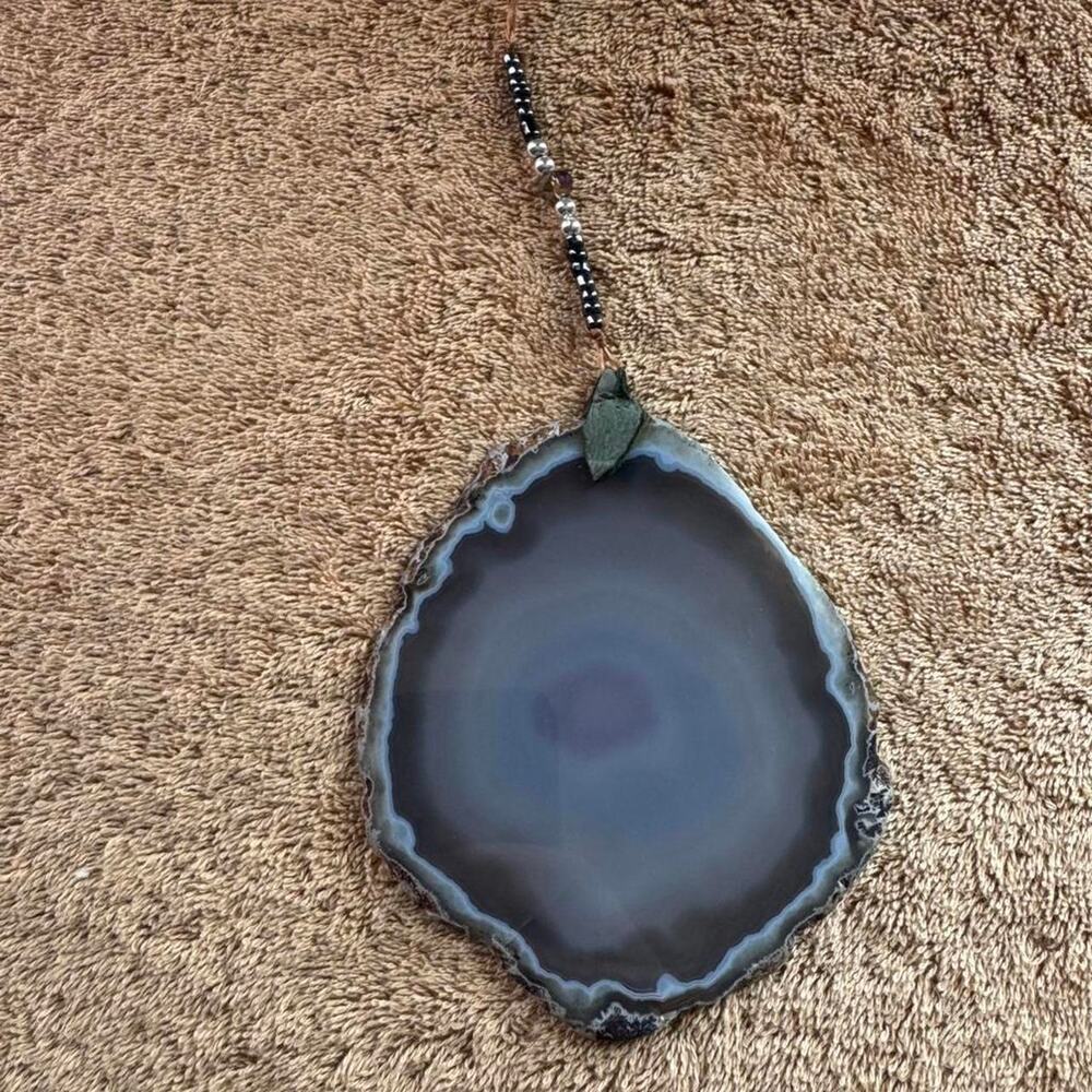 Purple and Grey agate slice window charm or just wall hanging w beaded chain
